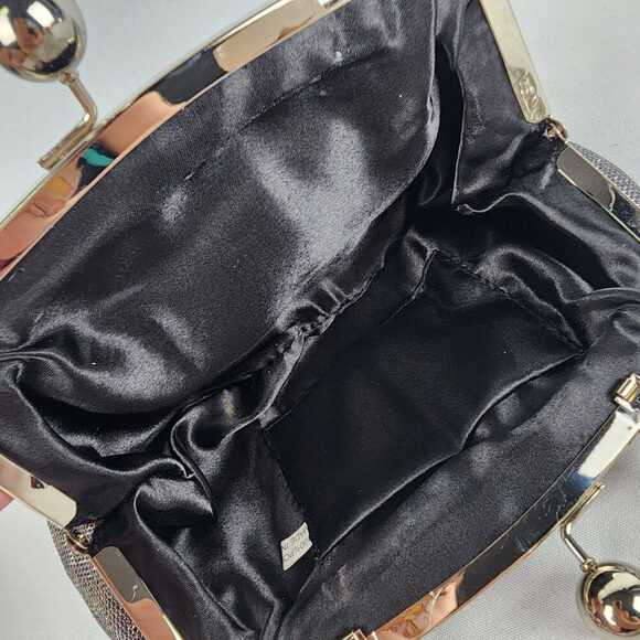 Silver Metallic Bow Rhinestone Clutch Purse - Picture 5 of 8